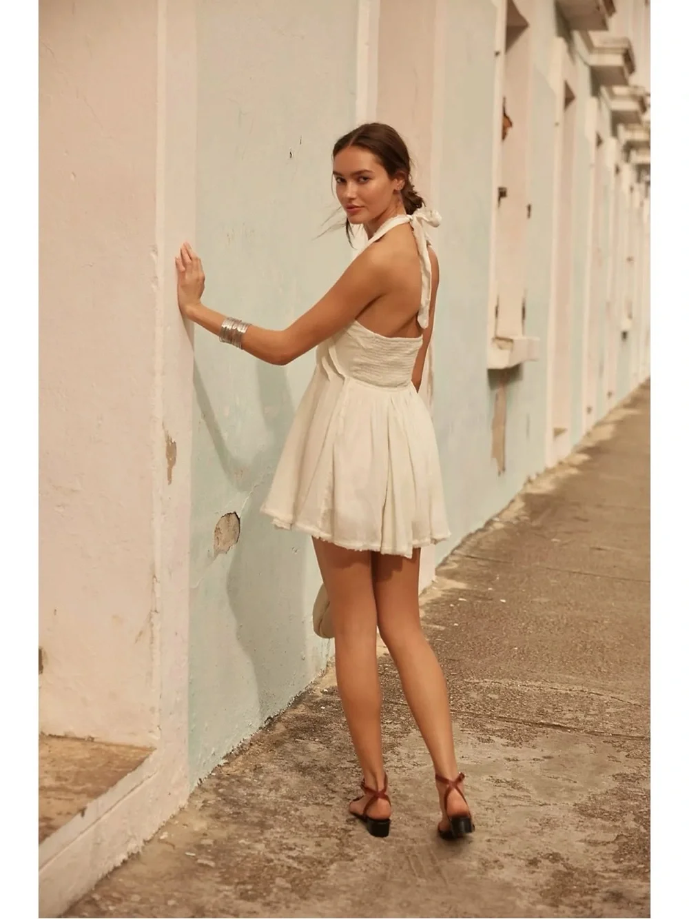 Free People Ethereal Romantic Billowy Halter Mini Dress Summer Sand Fairy Small
